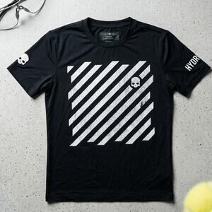 Hydrogen Tennis Italian Luxury Skull Graphic T-Shirt Black White Stripe Men's XS